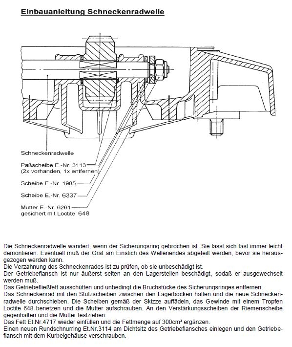 Getriebewelle für den Antrieb Schneckenradwelle mit 6-kant Mutter