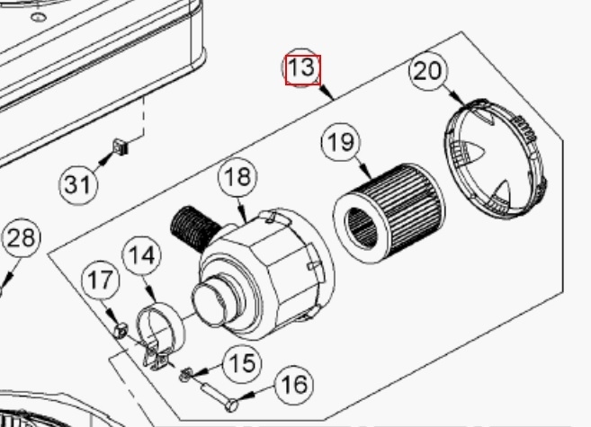 Luftfiltergehäuse komplett, neue Ausführung Gehäuse mit Luftfilter AS Motor 26, 28, 53, 550, 45 inkl. Schelle und Schraube