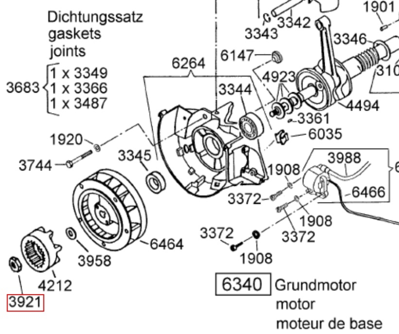 Sechskantmutter Mutter Kurbelwelle oben - Mitnehmer Befestigung