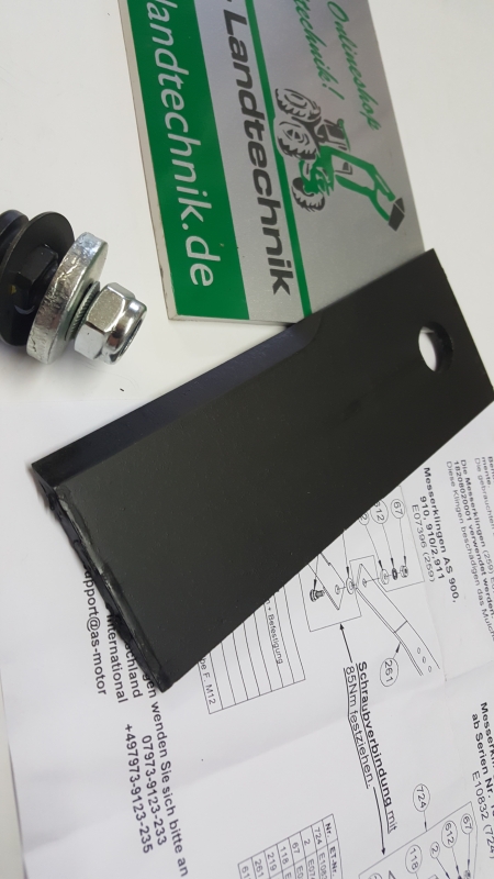 2 Stück Original Messerklingen mit Befestigungselementen für Aufsitzmäher AS Motor 900, 910, 911 Enduro