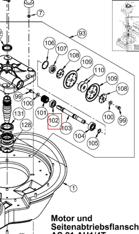 Rillenkugellager Seitenabtriebsflansch AS21 AS53 Kawasaki und B&S