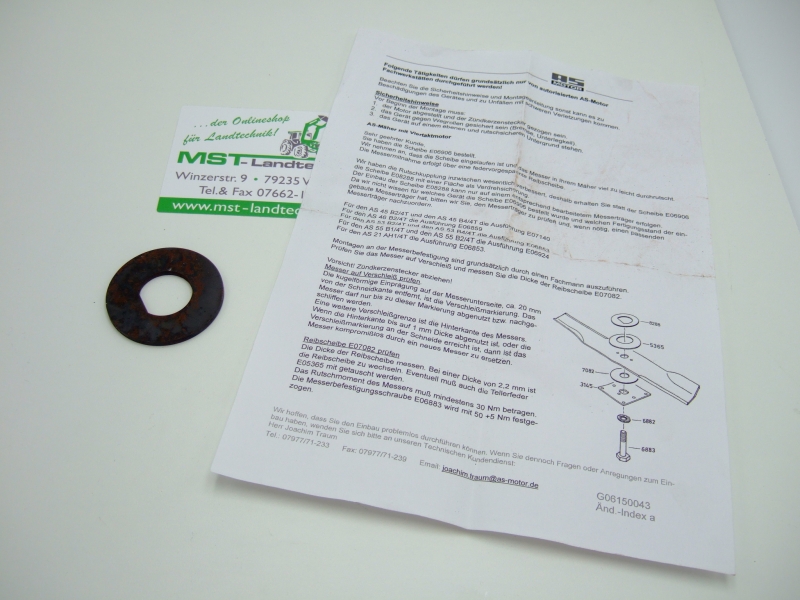 Scheibe für Messerträger G00010108 AS 53 4T, AS 46 B2/4T, AS 21 4T B&S, AS 53 B4/4T