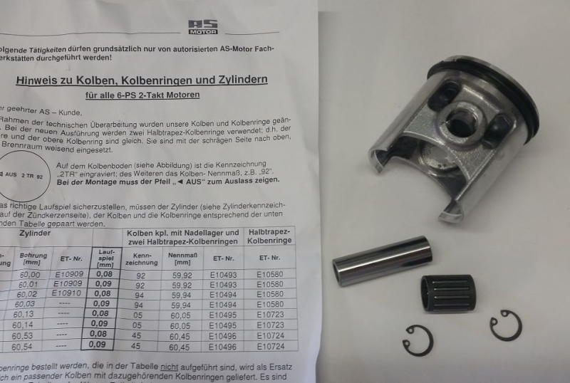 Kolbenkit Ø 59,92mm AS Motor original Ware Mäher AS 26 2 Takt Kolben für Zylinder mit Nadelkääfig und Kolbenringen