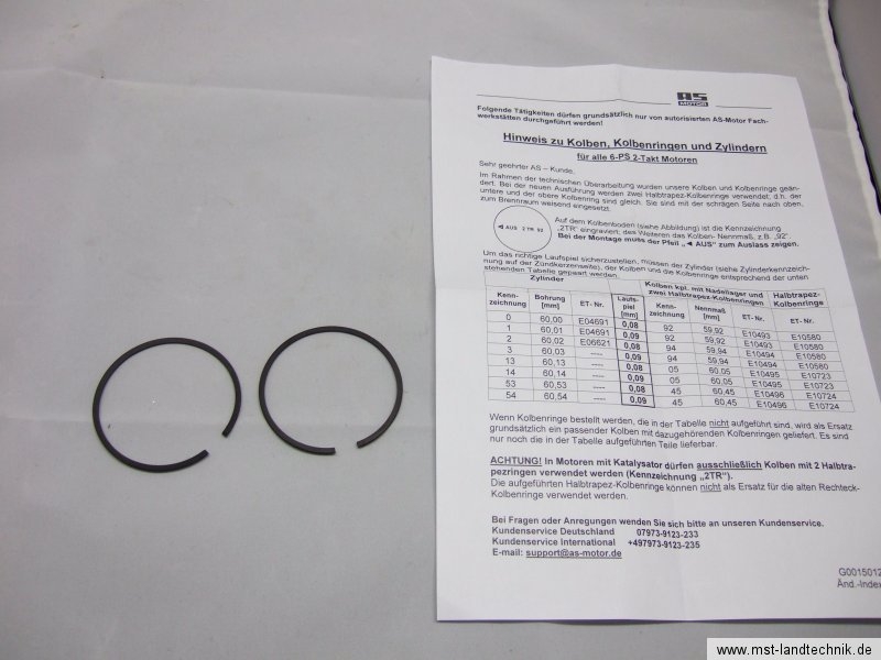 Kolbenringe Halb-Trapezringe für AS-Übermaßkolben 60,45 (1Satz=2St.) +Anleitung G00180084