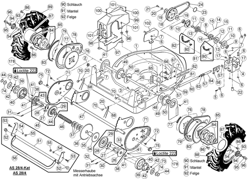 Kette 33 Glieder mit Schloss Antriebsachse AS Allmäher AS 28 2T und AS 27
