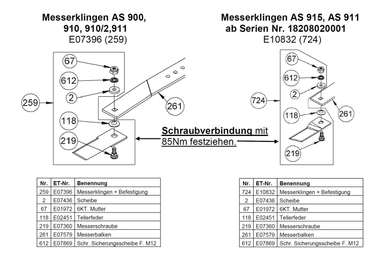 2 Stück Original Messer Klinge Messerklinge mit Befestigungselementen für Aufsitzmäher AS Motor 900, 910, 910/2, 911, 915 Enduro
