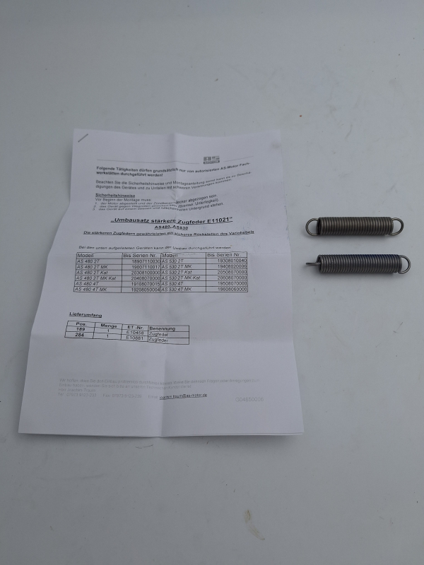 Umbausatz stärkere Zugfedern Variomatic AS480 und AS530 (Feder E10458 und E10881)