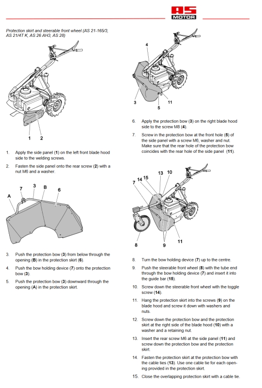 Schutzbügel - Set AS Allmäher Mäher AS 21 AH1/4T B&S "Achtung für kleines Vorderrad aus Kunststoff"