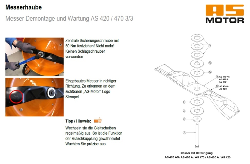 Mulchmesser Messer für Mulch-Rasenmäher AS 420 AS Motor 4T & SuperClip