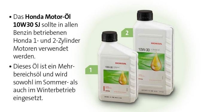 Honda Motorenöl für 4 Takt Hondamotoren 10W30 SJ für 1 und 2 Zylinder Motoren