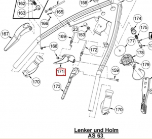 Handhebel Fahrantrieb /Kupplung AS 63 Easystart, Honda, B&S oben rechts am Holm