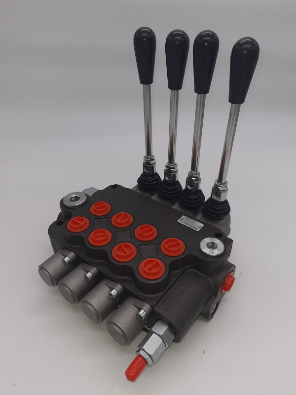 Hydraulik Handsteuerventil Steuergerät 80L/Min 4-Fach 4x doppelwirkend mit Druckweiterführungsbuchse