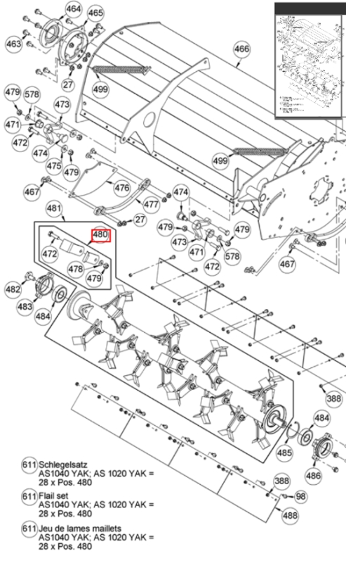 Schlegelmesser mit 2 Stück Schlegel, Befestigungsschraube und Mutter AS 701, AS 901, AS 1040 YAK, AS 1040 YAK 4WD