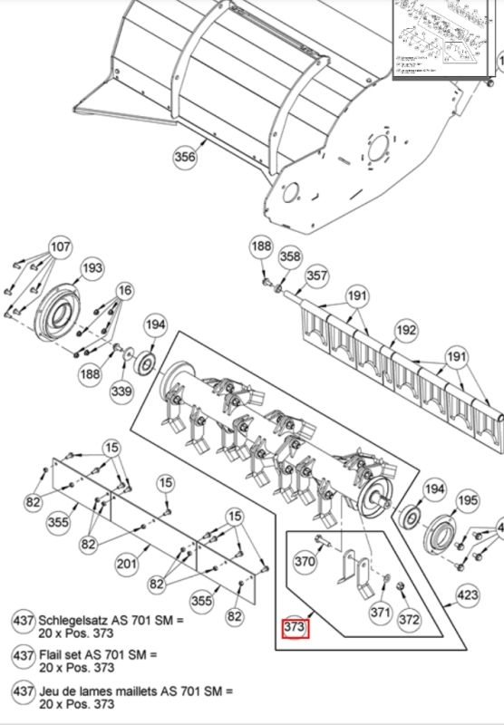 Schlegelmesser mit 2 Stück Schlegel, Befestigungsschraube und Mutter AS 701, AS 901, AS 1040 YAK, AS 1040 YAK 4WD