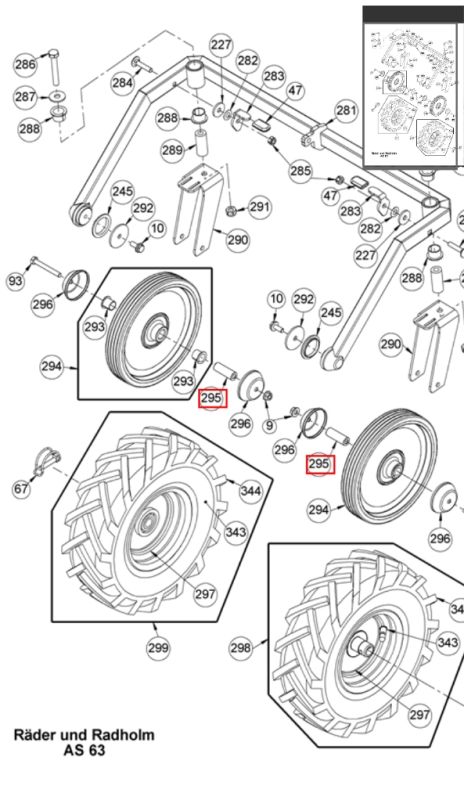 Radbolzen am Rad selbst auf der Achse des Rades AS 63 4T, Honda, Easystart und Briggs & Stratton