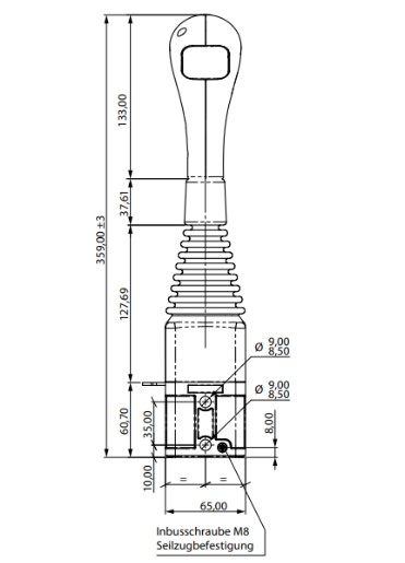 2 Taster vorne Indemar Kreuzschalthebel, Joystick Griff mit ISO Plakette, Bedienungshebel kpl.