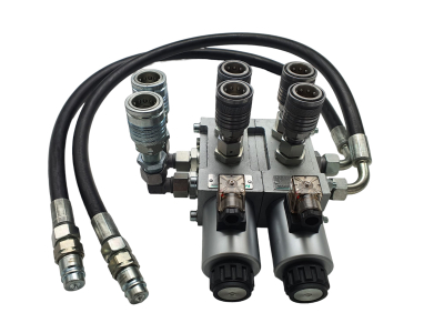 8/3 Wegeventil Magnetventil 90 Liter Frontlader Rotator mit Schläuchen und 6 Kupplungen in eine Richtung abgehend